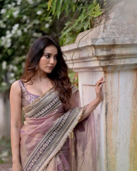 Women's Luxurious Mauve & Purple Art Silk Saree with Intricate Golden Zari & Broad Embroidered Border – Complete with Brocade Blouse for Festive & Wedding Wear